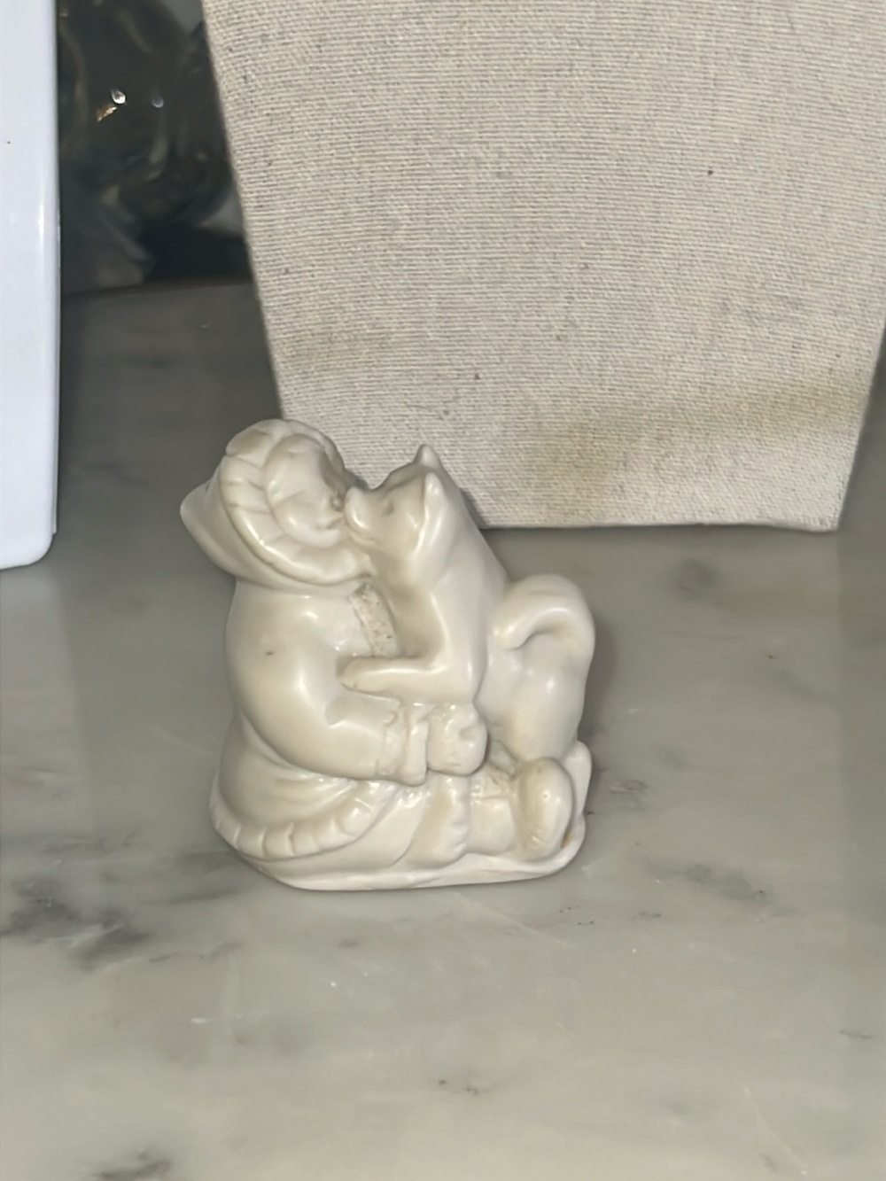 Pearlite Eskimo boy & dog figurine sculpture Canada